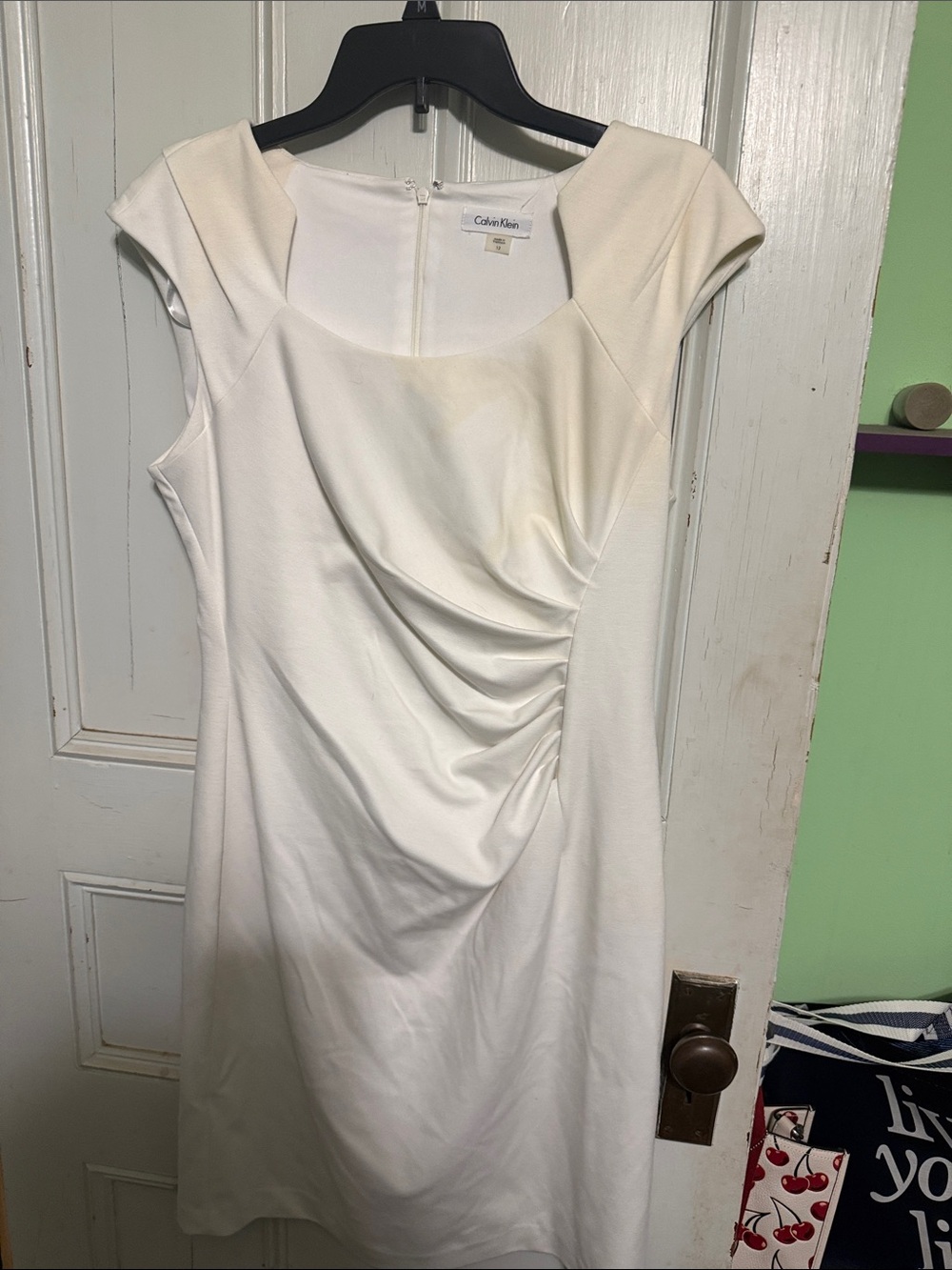 Calvin Klein Cream Ruched Cap-Sleeve Midi Dress